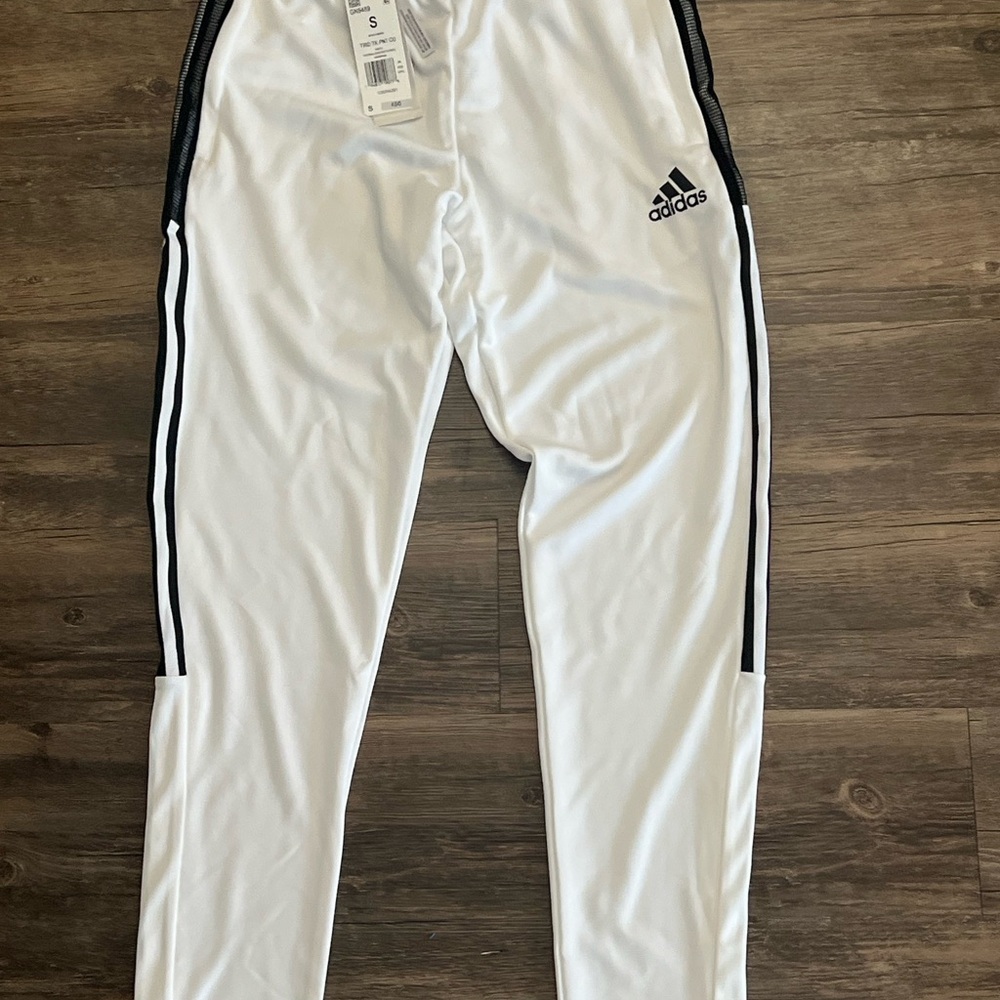 adidas White Womens Joggers with Black Side Stripes